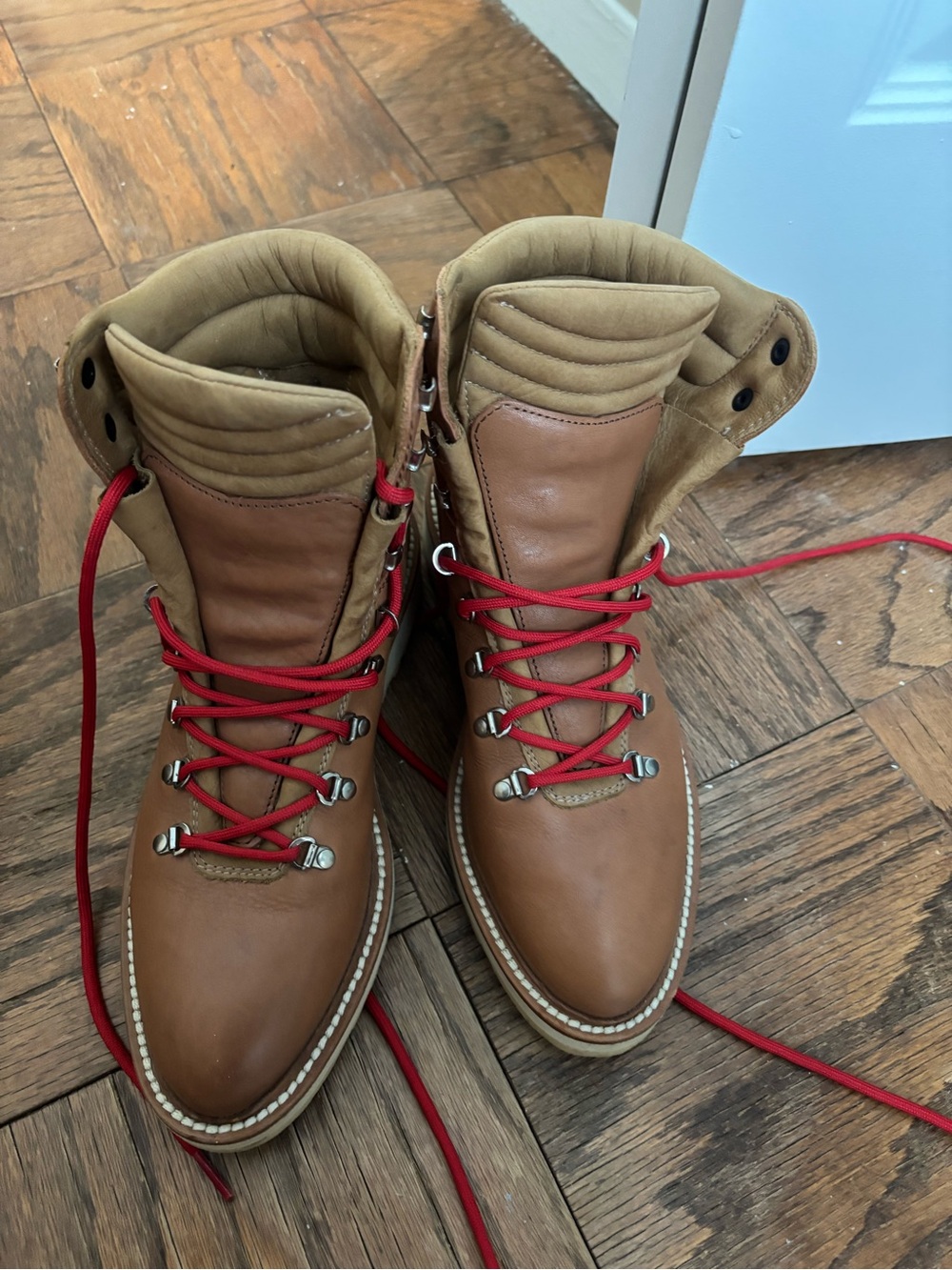 Diemme Tan Leather Lace-Up Hiking Boots with Red Laces